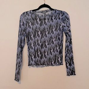 Sheer long sleeve mesh shirt blue flame horoscope dolls kill